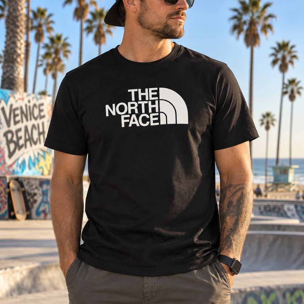 The North Face T Shirt Mens Size Large Black White logo Short Sleeve Crew Neck